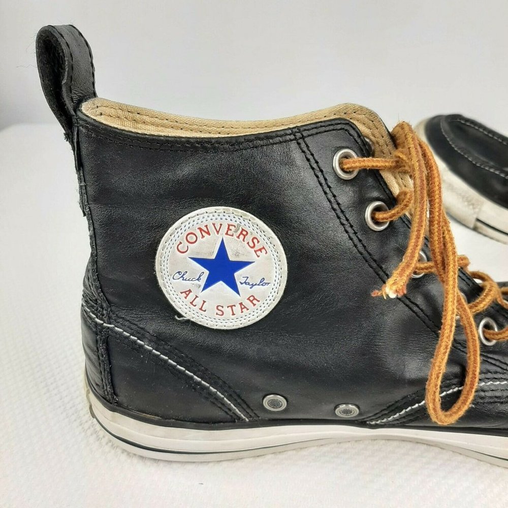 Converse Chuck Taylor Classic Boot High Black Leather Mens Size 10 Moc Toe - Picture 1 of 7